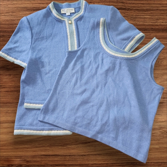St. John Collection by Marie Gray Blue Knit Twinset - Size 10/S - Picture 1 of 16